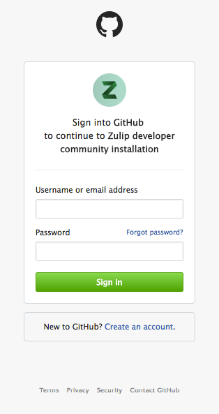Zulip log in GitHub login