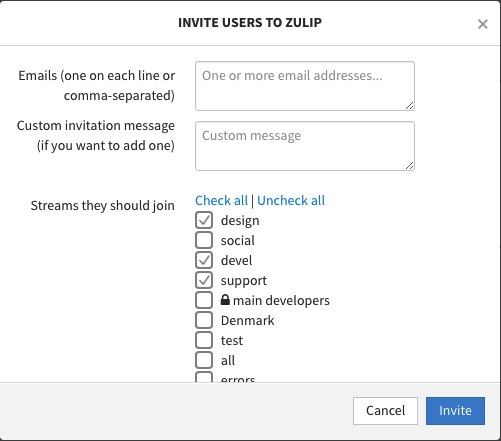 Invite users to Zulip